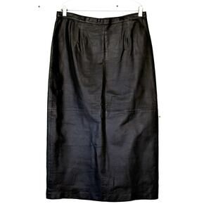 METROSTYLE Leather Maxi Skirt 16 Black Long Straight Slit VINTAGE